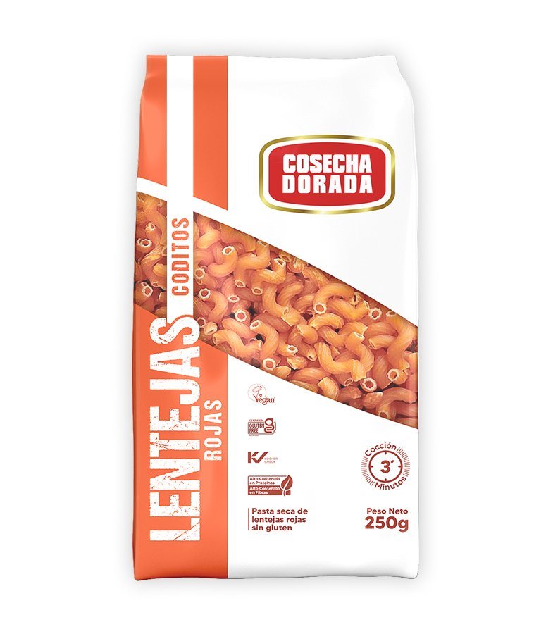 Coditos de lentejas rojas